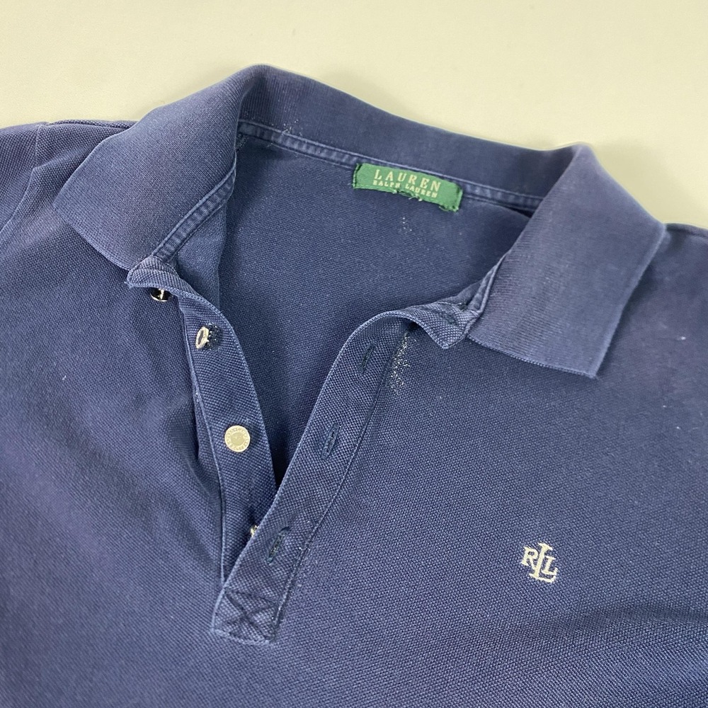 Lauren Ralph Lauren Shirt Womens Medium Blue‎ Polo Collared Short Sleeve RL Logo